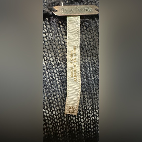 Free People Black/Blue Semi Sheer Stripe Open-Front Long Sleeve Knit Duster(XS) - Picture 5 of 5